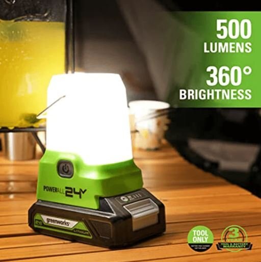 Greenworks 24V 500 Lumen Lantern, 2.0Ah Battery and Charger