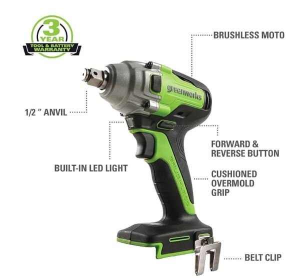 Greenworks 24V Brushless 1/2 Impact Wrench (Tool Only) IW24L00