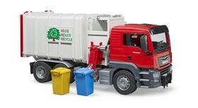 MAN RED SIDE LOAD GARBAGE TRUCK