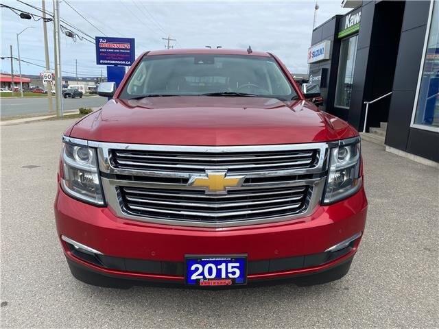 2015 CHEVROLET SUBURBAN 1500 LTZ 4X4 THIRD ROW SEATING W/SUNROOF, LEATHER SEATS, HEATED SEATS, HEATED STEERING WHEEL, REMOTE START, REAR VIEW CAMERA & DVD PLAYERS!!