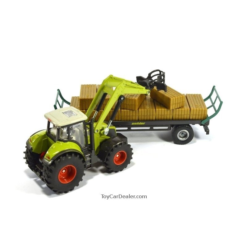 1 50 Siku 1946 Claas Tractor with bale grabber, bales and trailer
