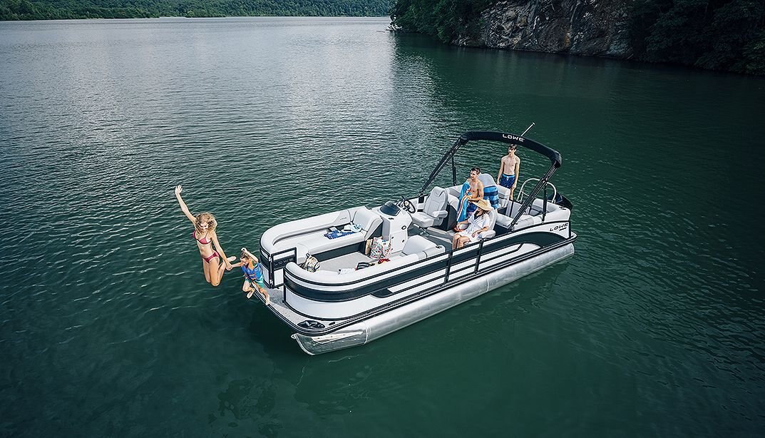 Lowe Boats SS 250 WT White Metallic Exterior Grey Upholstery with Blue Accents