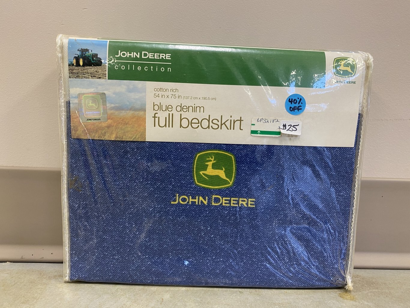 John Deere Blue Denim Full Bedskirt