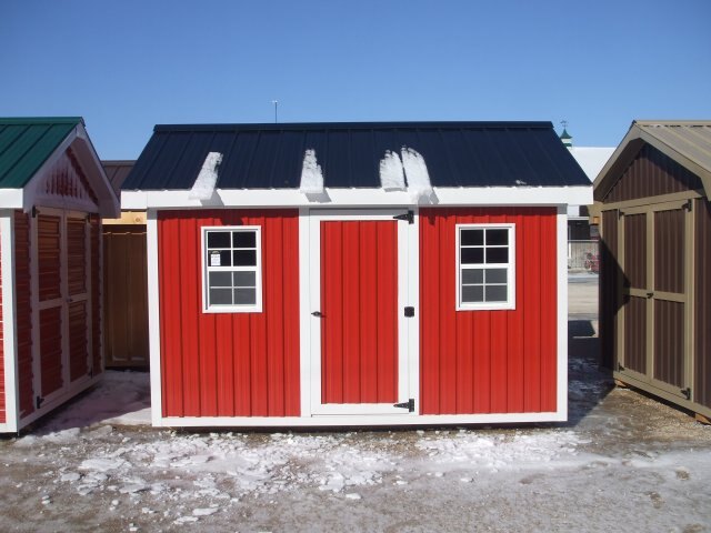8x12 Metal Shed, Bright Red, Black & White