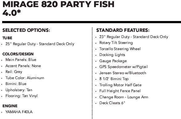 2022 Sylvan Mirage 820 Party Fish 4.0 Packaage