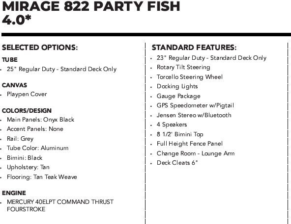 2022 Sylvan Mirage 822 Party Fish 4.0 Pkg