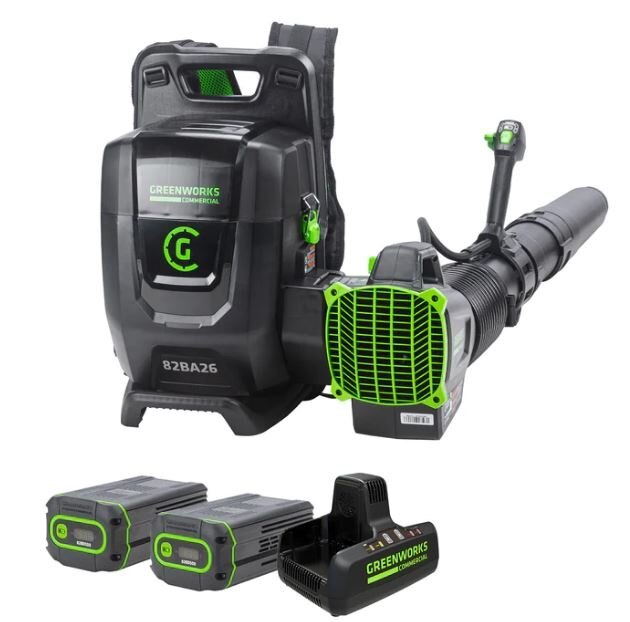 Greenworks 82V Dual Port Backpack Blower with Two 5Ah Batteries and Dual Port Charger (82BA26-52DP)