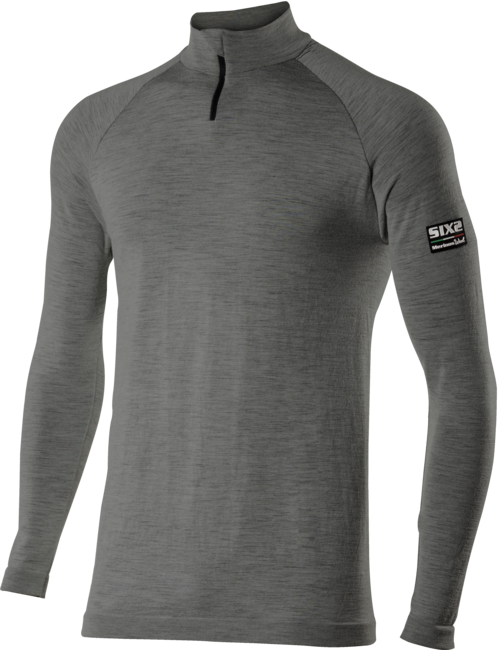 TS13 Long sleeve mock turtleneck jersey with zipper Carbon Merinos Wool