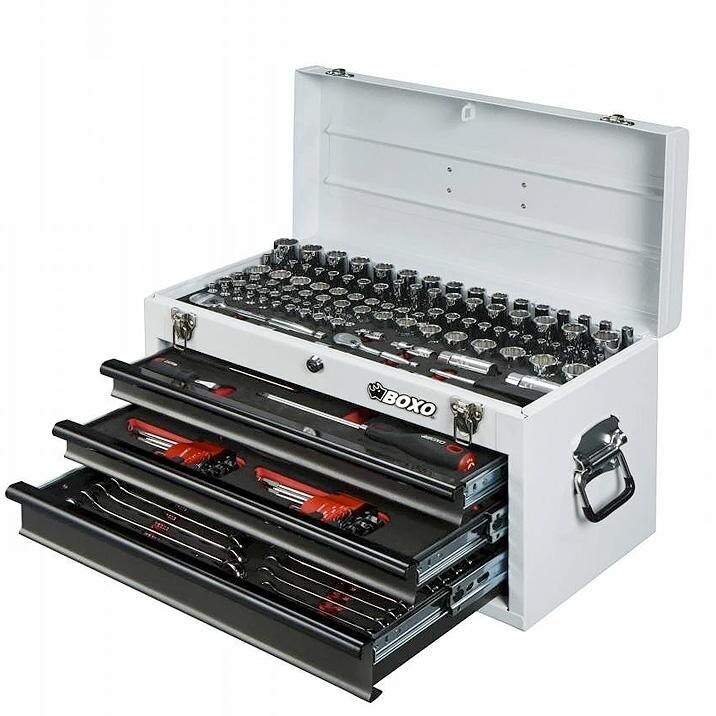 185 Piece Metric + SAE Tool Set with 3 Drawer Carry Box