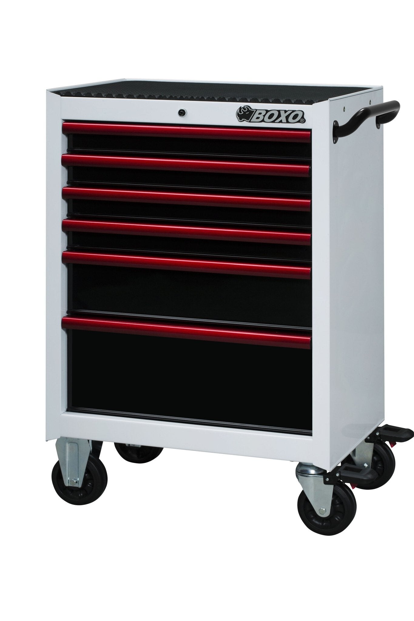 26" 6 Drawer Roll Cab (Gloss White Body/Gloss Black Drawers/ Red Anodized Drawer Pulls)