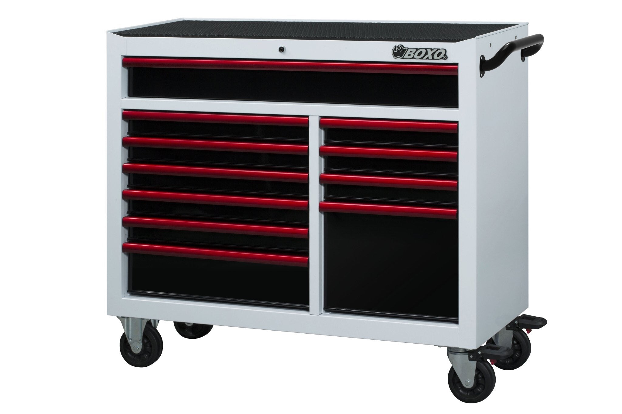 45" 11 Drawer Roll Cab (Gloss White Body/Gloss Black Drawers/ Red Anodized Drawer Pulls)