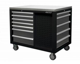 45" 12 Drawer Workstation with Stainless Steel Top & Customizable Drawer Trim (Black Body & Gray Drawers)